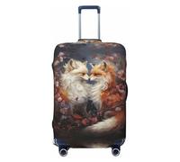 Copripagagli da viaggio con coppia di fiori romantici e volpi, elastici, per valigie, 45-81 cm, nero, X-Large