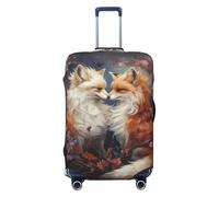 Copripagagli da viaggio - Romantica coppia di fiori e volpi elastiche, copertura protettiva per valigie da 45,7 - 81, Nero , S