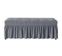 Copripanca Elastico con Gonna Lunga Copertura per Panca da Pranzo, Pianoforte e Ottomano in Tessuto Seersucker Spandex, Lavabile in Lavatrice(Light Gray,M)