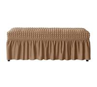 Copripanca per Panca Rettangolare in Seersucker Elastico con Gonna a Pieghe e Cintura di Sicurezza Antiscivolo Copertura Protettiva Lavabile per Poggiapiedi(Light Brown,S)