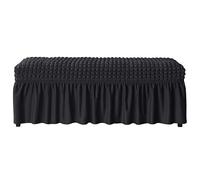 Copripanca per Panca Rettangolare in Seersucker Elastico con Gonna a Pieghe e Cintura di Sicurezza Antiscivolo Copertura Protettiva Lavabile per Poggiapiedi(Black,L)