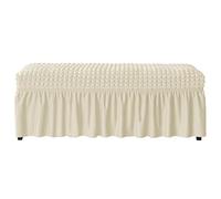 Copripanca per Panca Rettangolare in Seersucker Elastico con Gonna a Pieghe e Cintura di Sicurezza Antiscivolo Copertura Protettiva Lavabile per Poggiapiedi(Dark Beige,M)