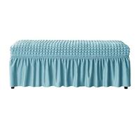 Copripanca per Panca Rettangolare in Seersucker Elastico con Gonna a Pieghe e Cintura di Sicurezza Antiscivolo Copertura Protettiva Lavabile per Poggiapiedi(Sky Blue,M)