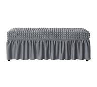 Copripanca per Panca Rettangolare in Seersucker Elastico con Gonna a Pieghe e Cintura di Sicurezza Antiscivolo Copertura Protettiva Lavabile per Poggiapiedi(Light Gray,M)