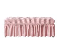 Copripanca per Panca Rettangolare in Seersucker Elastico con Gonna a Pieghe e Cintura di Sicurezza Antiscivolo Copertura Protettiva Lavabile per Poggiapiedi(Pink,L)