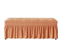 Copripanca per Panca Rettangolare in Seersucker Elastico con Gonna a Pieghe e Cintura di Sicurezza Antiscivolo Copertura Protettiva Lavabile per Poggiapiedi(Orange,L)