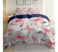 Copripiumini 135 x 200 cm 3 pezzi,reversibile Morbido Stampe Petali di farfalla freschi set da letto federe copripiumino per adulti Rosa Viola Verde E Bianco