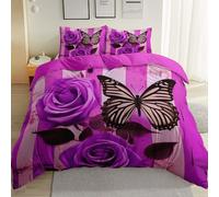 Copripiumini 220 x 240 cm 3 pezzi,reversibile Morbido Stampe Rosa Farfalla Romantica set da letto federe copripiumino per adulti Rosa Viola Nero Marrone