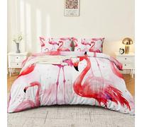 Copripiumini Acquerello fenicottero rosa Cotone con Stampe Moderne 180 × 220 Microfibra Parure Copripiumino 5 Federe con Stampa Rosa Bianco