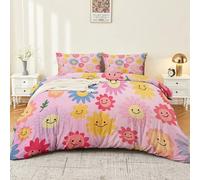 Copripiumini Dolci fiori sorridenti colorati Cotone con Stampe Moderne 180 × 220 Microfibra Parure Copripiumino 5 Federe con Stampa Rosa Giallo