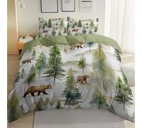 Copripiumini Natura Foresta dell'orso bruno Cotone con Stampe Moderne 200 x 200 Microfibra Parure Copripiumino 6 Federe con Stampa Verde Marrone