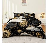 Copripiumini Nuvole in lamina d'oro con astrologia retrò Cotone con Stampe Moderne 200 x 200 Microfibra Parure Copripiumino 6 Federe con Stampa Grigio scuro oro