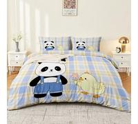 Copripiumini Pulcino Panda Divertente Infantile Cotone con Stampe Moderne 220 x 240 Microfibra Parure Copripiumino 7 Federe con Stampa Blu e giallo