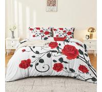 Copripiumini Rose Vines Vintage Cotone con Stampe Moderne 220 x 240 Microfibra Parure Copripiumino 6 Federe con Stampa Rosso