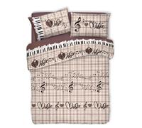 COPRIPIUMINO 100% COTONE MUSICA NOTE CUORI SINGOLO ROSSO MADE ITALY CON PATELLA