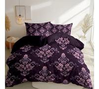 Copripiumino 135 Cm X 200 Cm Con 2 Federe, Stile Vittoriano Motivo Damasco Floreale, Set Biancheria Da Letto In Morbida Microfibra Lavabile, Completo Letto Per Camera Da Letto, Nero