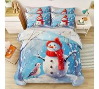 Copripiumino 135 x 200 cm Double-face, Set di Biancheria da Letto in Microfibra Morbido Inverno Bello Pupazzo Di Neve - Blu Set Copripiumino per Bambini Ragazzi Ragazze Decorazione