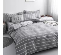 Copripiumino 135X200 a Righe Larghe Grigie per Adulti e Ragazzi - Set Copripiumino 135X200 Reversibile con Stampa a Righe Bianche 2/3 Pezzi - Set di Biancheria da Letto Moderna in Morbida Microfibra