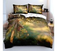 Copripiumino 135x200 con Alberi di Pino - Set Copripiumino 135x200 Natalizio con Stampa di Foglie di Piante Verdi e Frutta Marrone - Comodo Set di Biancheria da Letto in Microfibra Naturale per Bambi