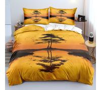 Copripiumino 135X200 con Stampa Tramonto Oro 2/3 Pezzi - Set di Biancheria da Letto con Uccelli e Alberi Neri Del Lago Dorato per Donne e Bambini - Set Copripiumino 135X200 con Paesaggio Naturale in
