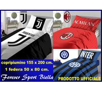 COPRIPIUMINO 155 x 200 + FEDERA LETTO SINGOLO JUVENTUS MILAN INTER ORIGINALE