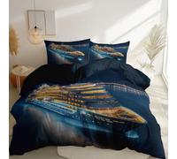 Copripiumino 180 × 220 cm 3 pezzi, Moderno Vista Notturna Nave Da Crociera Copripiumino, Marrone Scuro Design reversibile microfibra Biancheria da letto Impostato con Cerniera