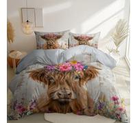 Copripiumino 200 Cm X 200 Cm Con 2 Federe, Stile Pastorale Bovini Delle Highlands, Set Biancheria Da Letto In Morbida Microfibra Lavabile, Completo Letto Per Camera Da Letto, Grigio