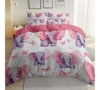 Copripiumino 200 x 200 cm 3 Pezzi in Elefante Farfalla Dolce con Chiusura e Federa copripiumino in microfibra Set di Biancheria da Letto di Stile Elegante, Rosa viola chiaro