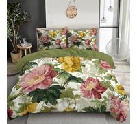 Copripiumino 200 X 200 Cm - Copripiumino In Microfibra Ultra Morbida Con Federa, Set Biancheria Da Letto In Peonia Rococò Con Cerniera, Colori Misti Leggero E Traspirante, Fiori Retrò