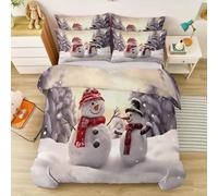 Copripiumino 200 x 200 cm Double-face, Set di Biancheria da Letto in Microfibra Morbido Inverno Neve Pupazzo Di Neve - Beige Set Copripiumino per Bambini Ragazzi Ragazze Decorazione