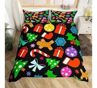 Copripiumino 200x200 Albero di Natale Copripiumini Omino di Pan di Zenzero 3 Pezzi Copripiumone Microfibra Copripiumoni Morbido Reversibile + 2 Federe 50 x 75 cm con Cerniera Palla di Natale Q675