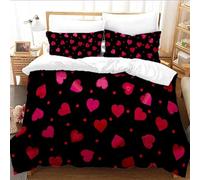 Copripiumino 200X200 con Cuori Rosa per Donna e Uomo - Set Copripiumino 200X200 con Stampa a Pois Rossi e Cuore,2/3 Pezzi - Set di Biancheria da Letto in Morbida Microfibra Traspirante,Arte Moderna,N