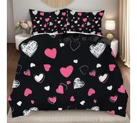 Copripiumino 200X200 con Motivo a Cuore Rosa per Donne e Ragazze - Set Copripiumino 200X200 con Cuori Graffiti Bianchi - Set di Biancheria da Letto Nera Traspirante,Facile da Pulire e Estetica con Ch