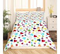 Copripiumino 200X200 con Stampa di Cuori Arcobaleno,Set di Biancheria da Letto con Cuori Colorati per Adulti,Set Copripiumino 200X200 Bianco in Microfibra,Chiusura con Cerniera e Federa