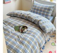 Copripiumino 200X200 Reversibile a Quadri Blu-Grigi,Semplice Set di Biancheria da Letto a Righe Gialle per Ragazze e Donne,Set Copripiumino 200X200 in Microfibra,Chiusura con Cerniera e Federa
