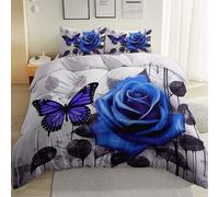 Copripiumino 220 x 240 cm 3 Pezzi in Arte della farfalla rosa con Chiusura e Federa copripiumino in microfibra Set di Biancheria da Letto di Stile Elegante, Blu-Viola Nero-Grigio