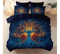 Copripiumino 220 x 260 cm, Copripiumino Microfibra spazzolata Morbido e confortevole traspirante e facile da curare, Fantasy Religione Albero Della Vita tema Copripiumini con cerniera, Nero