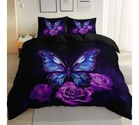 Copripiumino 240 x 260 cm 3 Pezzi in Farfalla Rosa Sognante con Chiusura e Federa copripiumino in microfibra Set di Biancheria da Letto di Stile Elegante, Viola Rosa Blu scuro