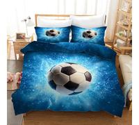 Copripiumino 240X220 con Stampa di Calcio 2/3 Pezzi - Set di Biancheria da Letto Reversibile in Bianco e Nero con Motivo di Calcio per Donne,Ragazze e Bambini - Set Copripiumino 240X220 Blu con Stamp