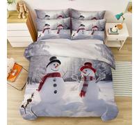 Copripiumino 260 x 220 cm Double-face, Set di Biancheria da Letto in Microfibra Morbido Inverno Foresta Pupazzo Di Neve - Grigio Set Copripiumino per Bambini Ragazzi Ragazze Decorazione
