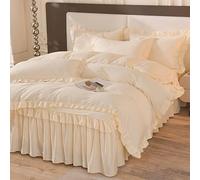 Copripiumino 260 X 220 con Volant Color Crema,Set di Biancheria da Letto Shabby Chic Farmhouse con Volant e Federe,Set Copripiumino 260 X 220 in Microfibra Ultra Morbida con Chiusura a Cerniera