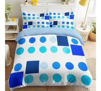 Copripiumino 260 x 240 cm, biancheria da letto geometrica per studenti camera dei ragazzi, set copripiumino azzurro con cerchi quadrati simmetria, moderno minimalista, lavabile in lavatrice