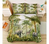 Copripiumino 260 x 240 cm Giungla Ad Acquerello Elefante, Set letto matrimoniale per adolescenti e adulti con chiusura a cerniera, copripiumino in microfibra con 2 federe, Verde