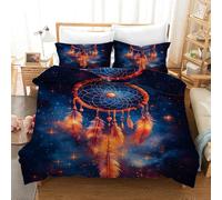 Copripiumino 260X220 con Stampa Acchiappasogni 2/3 Pezzi - Reversibile Lussuoso Set di Biancheria da Letto con Piume Glitterate Oro Rosso e Cielo Stellato per Donne,Ragazze e Bambini - Set Copripiumi