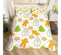 Copripiumino 260x240 Pupazzo di Neve Copripiumini Omino di Pan di Zenzero 3 Pezzi Copripiumone Microfibra Copripiumoni Morbido Reversibile + 2 Federe 50 x 75 cm con Cerniera Fiocco di Neve Q768