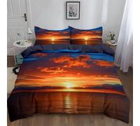 Copripiumino 3 pezzi 180 x 220 cm Fotografia Paesaggistica Tramonto Sul MareMotivo, set di biancheria da letto Blu Acciaio MezzanotteStampa, microfibra Morbido Confortevole, per Ragazzi Ragazz