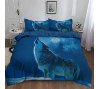 Copripiumino 3 pezzi 180 x 220 cm Tema Fantasy Lupo Delle Nevi AnimaleMotivo, set di biancheria da letto Blu Profondo Del Mare Di MezzanotteStampa, microfibra Morbido Confortevole, per Ragazzi Ragazz