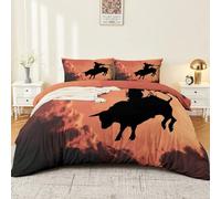 Copripiumino, 3 pezzi Cavalcando un toro in stile Westriding Copripiumini Set copripiumino reversibile, 150 x 220 su 2 lati, con federa coordinata, policotone Rosso
