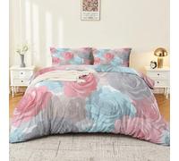 Copripiumino, 3 pezzi Di un fresco color rosa e semplice. Copripiumini Set copripiumino reversibile, 180 × 220 su 2 lati, con federa coordinata, policotone Rosa