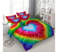 Copripiumino 3D Contemporaneo Amore TieDye A Forma Di Cuore ragazze e ragazzi, Set copripiumino in microfibra Multicolore con lampo e 2 Federa Reversibile da 50 x 80 cm, per adolescenti 180 x 220 cm